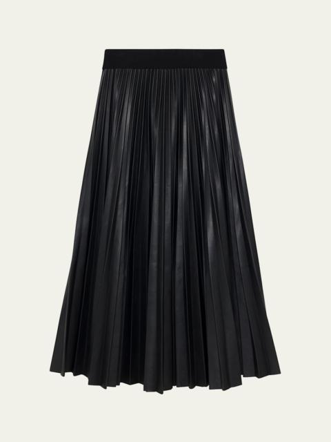 SIMKHAI Kezia Pleated Vegan Leather Midi Skirt