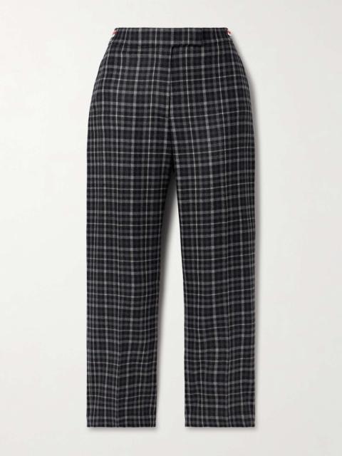 Thom Browne Grosgrain-trimmed tartan wool-flannel straight-leg pants