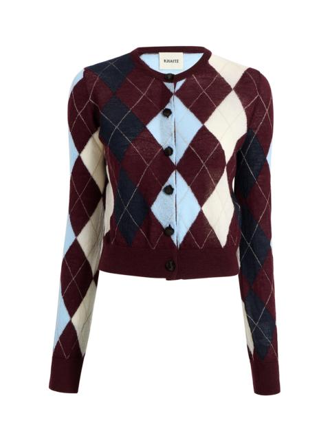 KHAITE Charli Argyle Cashmere-Blend Cardigan burgundy