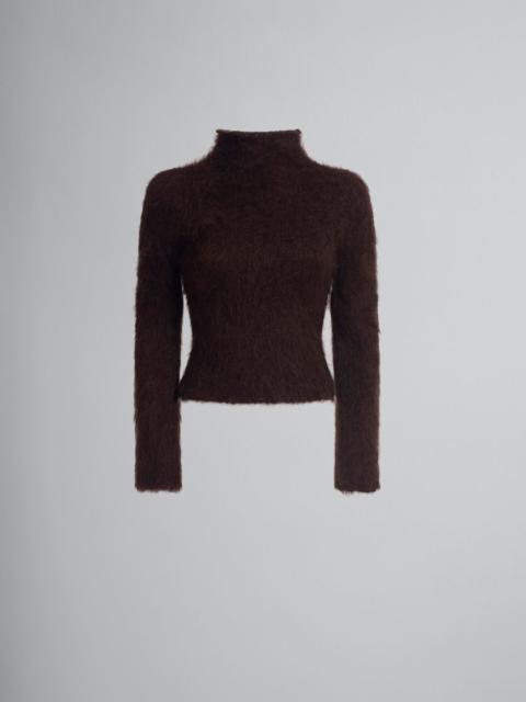 BRUSHED BROWN MOHAIR TURTLENECK