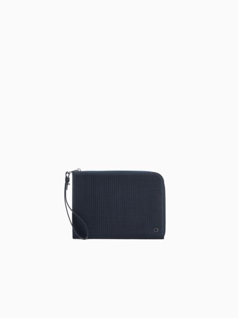 GIORGIO ARMANI LEATHER POUCH WITH WAVE PRINT AND WRIST STRAP