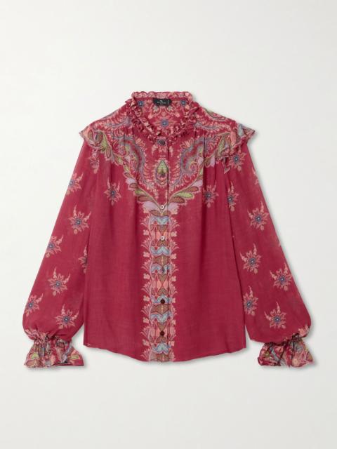 Etro Boho ruffled printed chiffon blouse Red