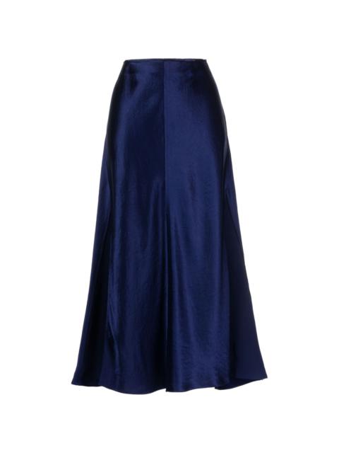 high-waisted satin-finish midi skirt