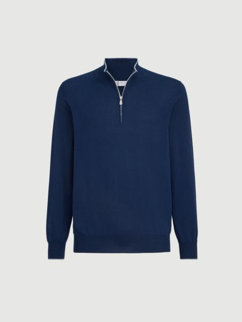Brunello Cucinelli Sea Island cotton and cashmere lightweight sweater with half zip