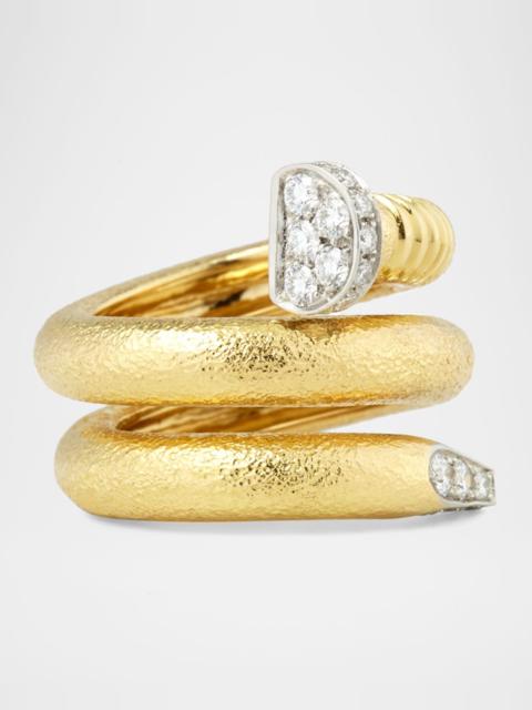 DAVID WEBB 18K Diamond Hammered Nail-Shaped Ring, Size 6.5