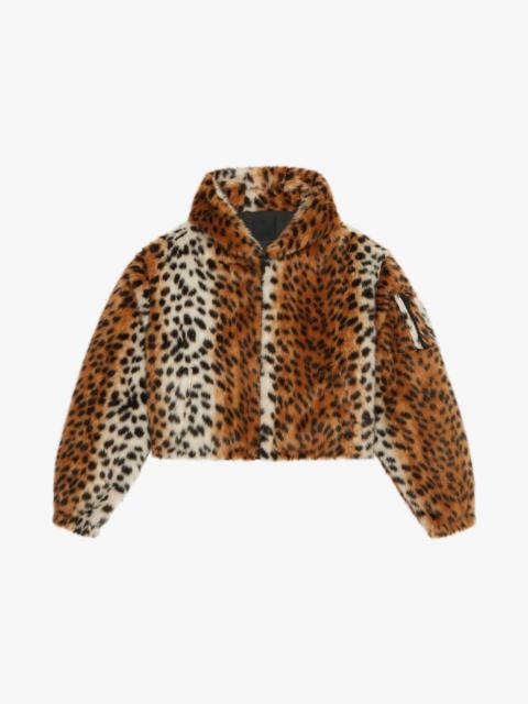 CROPPED HOODED BOMBER JACKET IN FAUX FUR WITH POCKET