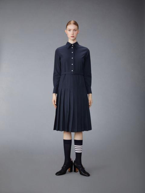 Thom Browne Stripe Cotton Flannel Midi Pleated Bottom Belted Dress