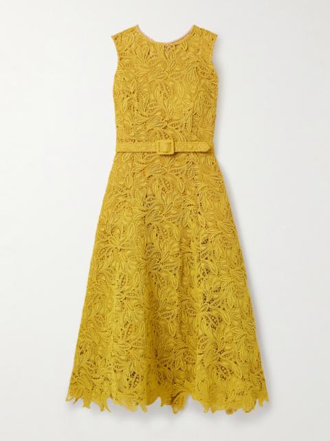 Oscar de la Renta Belted Guipure Lace Midi Dress