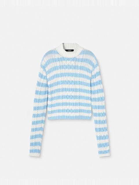 VERSACE Cable-Knit Nautical Stripe Sweater