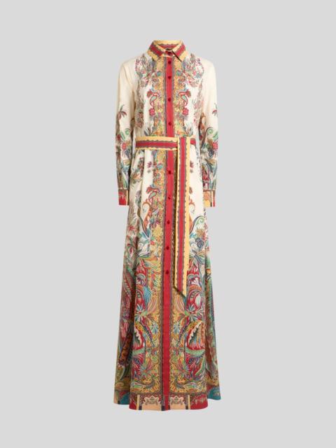Etro LONG SHIRT DRESS IN COTTON WITH PLACED PAISLEY FOLIAGE PRINT