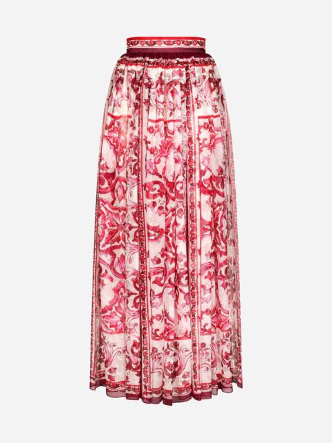 Long Majolica-print chiffon skirt