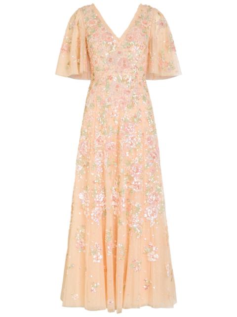 Needle & Thread Needle & Thread Sequin Bouquet Embellished Cape-effect Tulle Gown