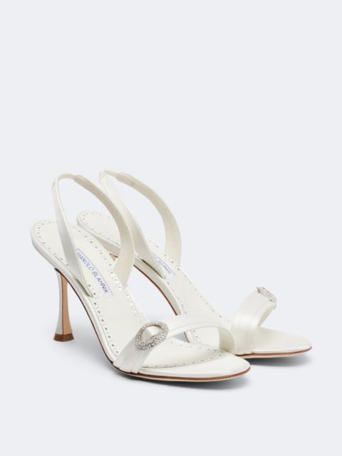 Manolo Blahnik Zutosan embellished satin slingback sandals