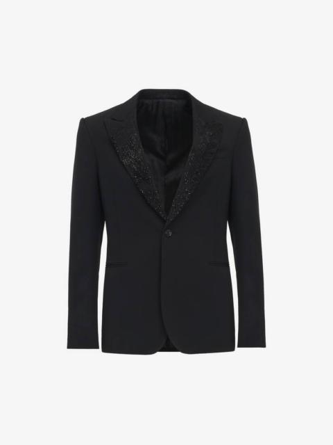 Alexander McQueen Men's Embroidered Lapel Single-breasted Jacket in Black