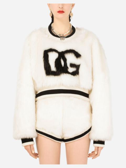 Dolce & Gabbana Faux fur sweatshirt with DG intarsia