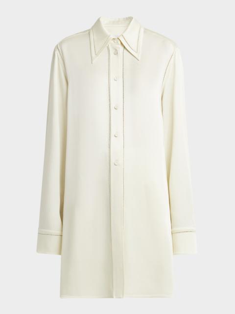 Jil Sander Lattice-Inset Button-Down Tunic Shirt