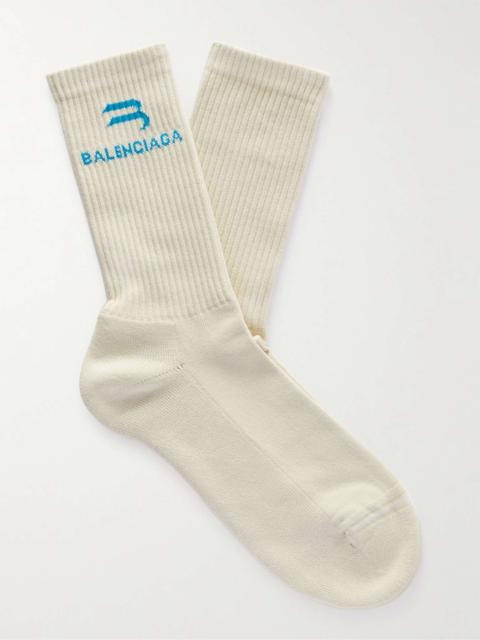 BALENCIAGA Logo-Jacquard Ribbed Cotton-Blend Socks