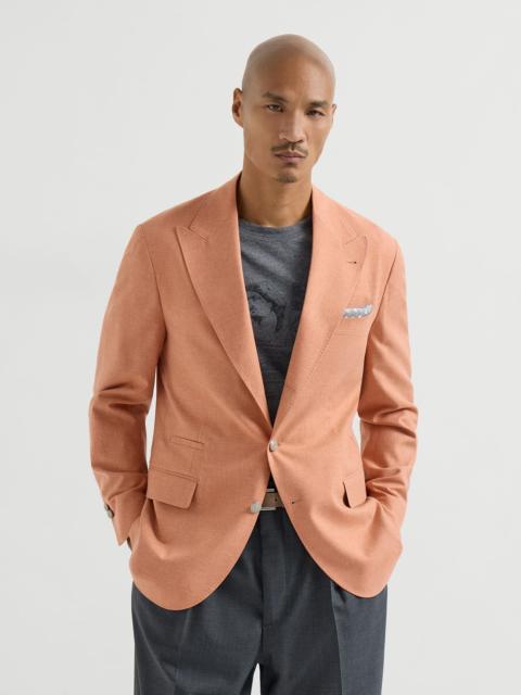 Brunello Cucinelli Virgin wool, cotton and silk mouliné deconstructed blazer with peak lapels and metal buttons