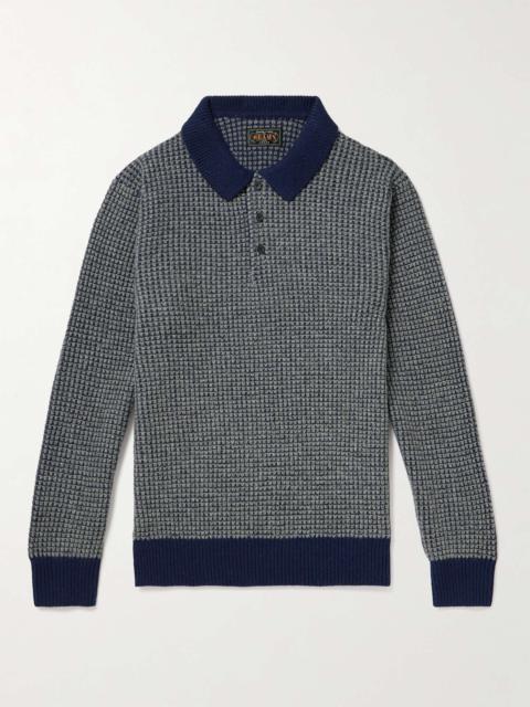 Waffle-Knit Wool Polo Sweater