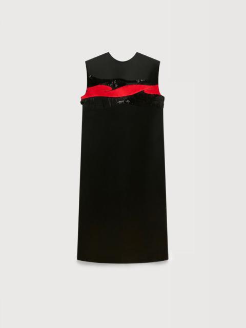 Marni BLACK SATIN DRESS WITH CRIMSON FLOW PATCHES