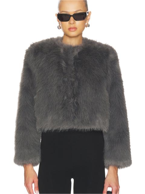 MISA Jordyn Cropped Faux Fur Jacket in Dark Grey