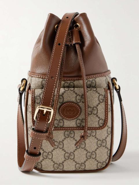 GUCCI Leather-Trimmed Monogrammed Coated-Canvas Bucket Bag