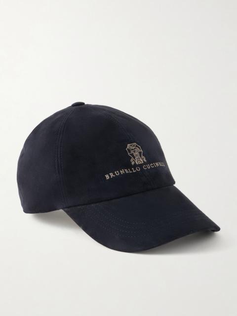 Brunello Cucinelli Logo-Embroidered Suede Cap Navy