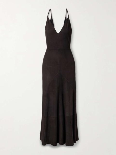 Brigita paneled suede maxi dress