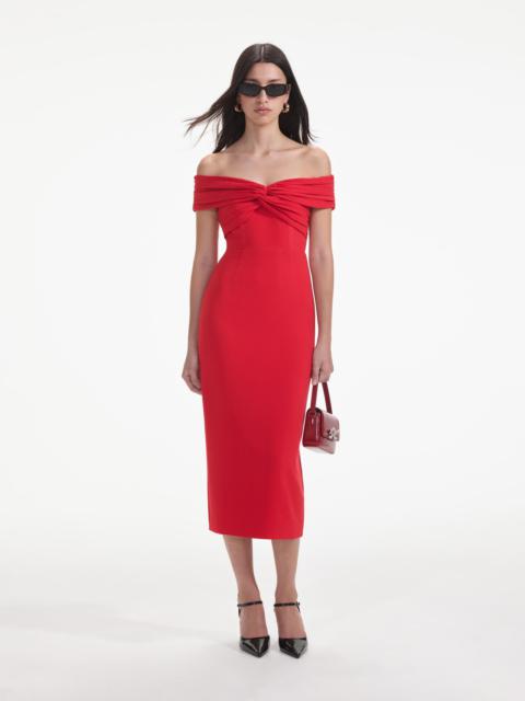 self-portrait Red Off Shoulder Midi Dress