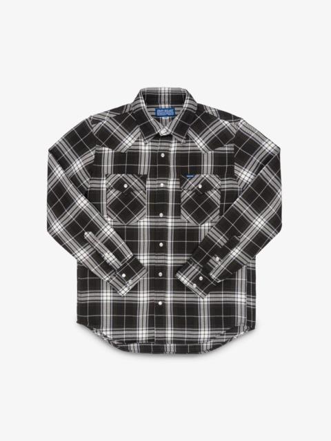 Iron Heart IHSH-439-BLK 9OZ SELVEDGE FLANNEL CHECK WESTERN SHIRT - BLACK