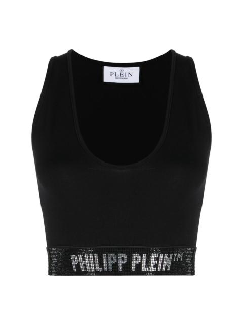 crystal-embellished logo-band tank top