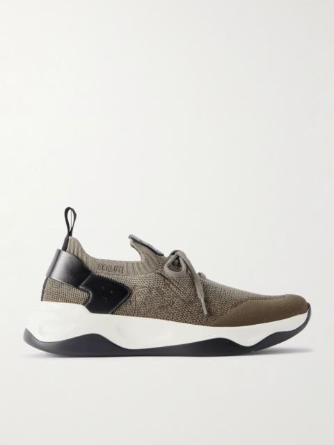 Berluti Shadow Scritto Venezia Leather-Trimmed Stretch-Knit Sneakers Green