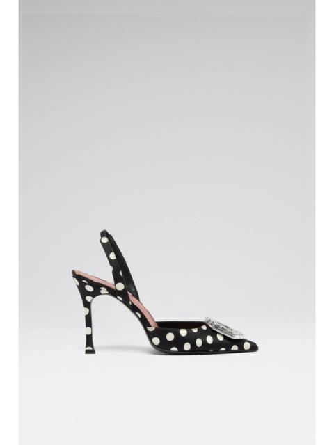 Amina Muaddi CAMELIA SLING 90 BLACK POLKA DOT SATIN