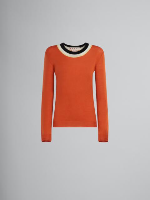 Marni ORANGE WOOL JUMPER WITH TRIPLE NECKLINE