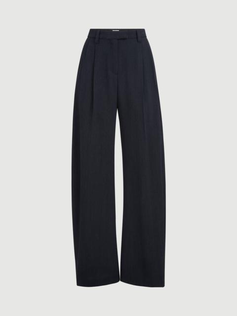 Brunello Cucinelli Virgin wool crêpe chevron tailored barrel trousers with monili
