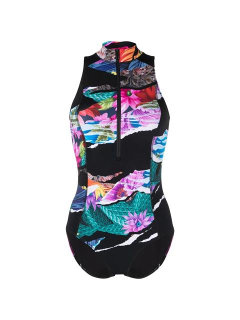 Y-3 panelled floral-print swimsuit