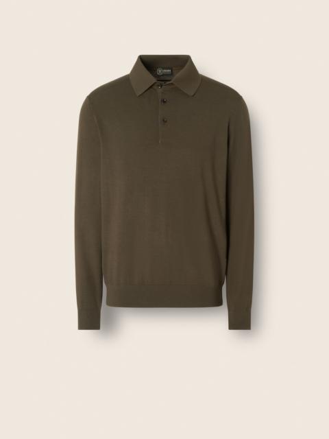 ZEGNA DARK OLIVE GREEN VELLUS AUREUM POLO SHIRT