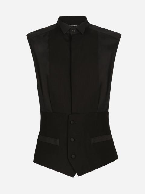 Sleeveless cotton tuxedo shirt