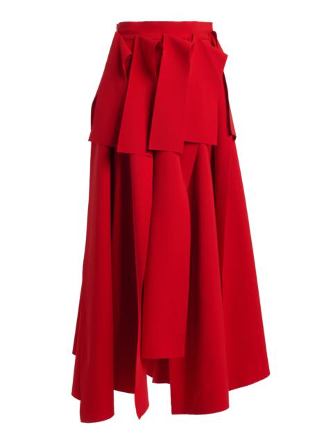 Asymmetrical Pleated Panel Midi Skirt red