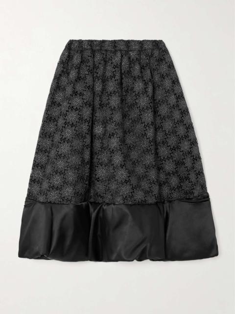 Satin-trimmed metallic lace midi skirt