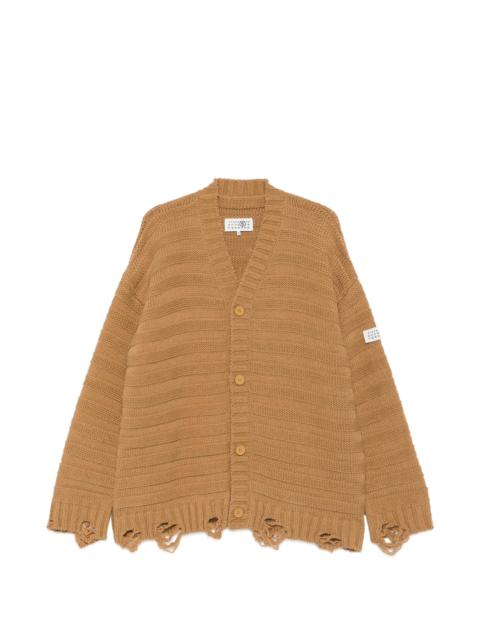 MM6 Maison Margiela Mm6 Maison Margiela Distressed Ribbed-knit Cardigan
