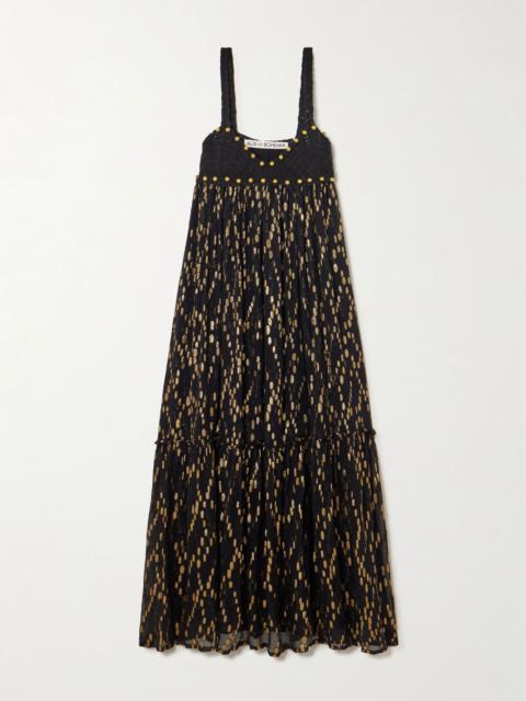 ALIX OF BOHEMIA Victoria Twilight Mist embellished crotchet-trimmed fil coupé-voile midi dress Black