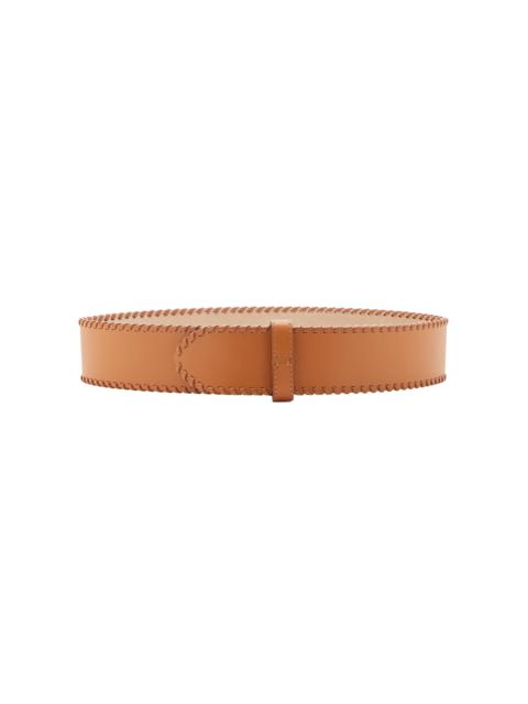 KHAITE Theo Whipstitch Leather Belt neutral