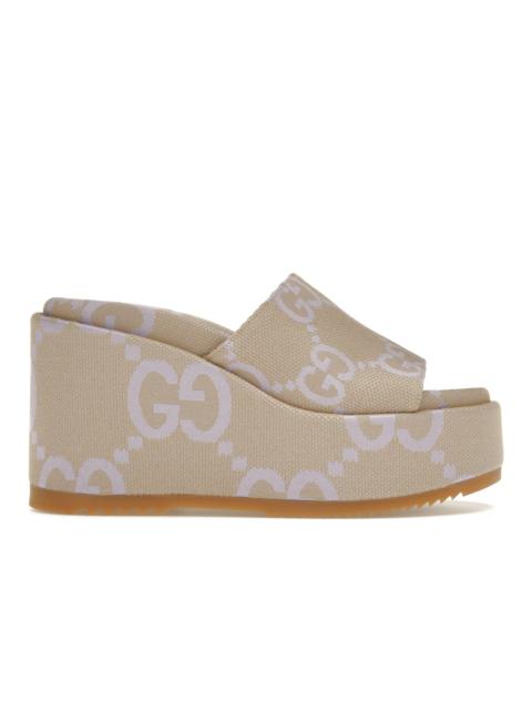 GUCCI Gucci Jumbo GG Platform Slide Sandal Beige Light Blue Canvas