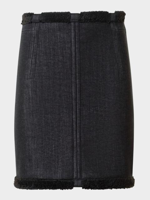 AKRIS Denim Mini Skirt with Faux Fur Bonding
