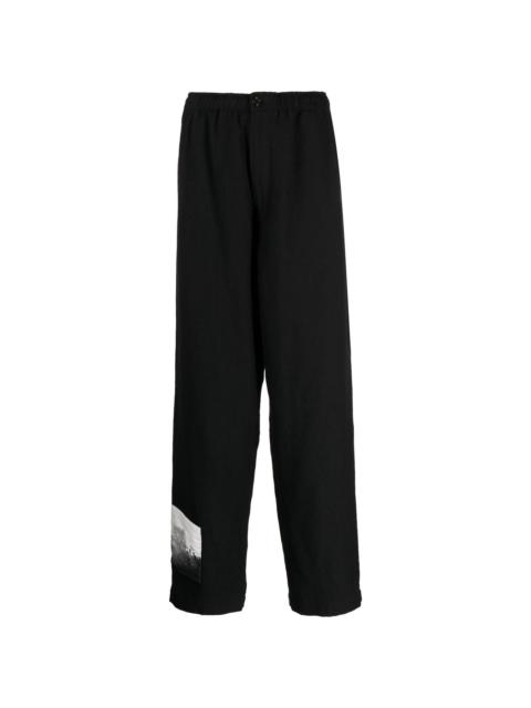 graphic-patch wool trousers