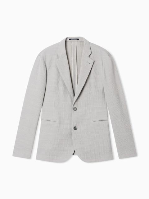 EMPORIO ARMANI SINGLE-BREASTED JACKET IN 3D WAFFLE-EFFECT WOOL JERSEY