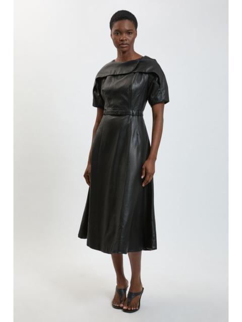 KAREN MILLEN Faux Leather Belted Midi Dress