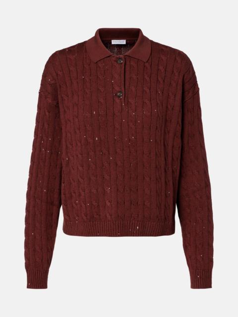 Brunello Cucinelli Cable-knit cotton-blend polo sweater