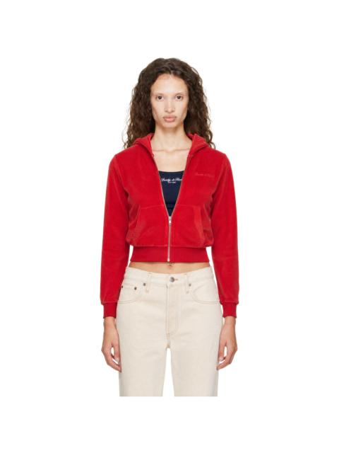 Sporty & Rich Red Signature Logo Krystal Zip Hoodie